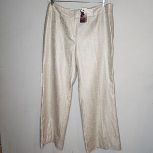 NWT Principles Shiny Metallic Beige Dress Pant Sz 12/ UK16 EU44 Linen Cotton